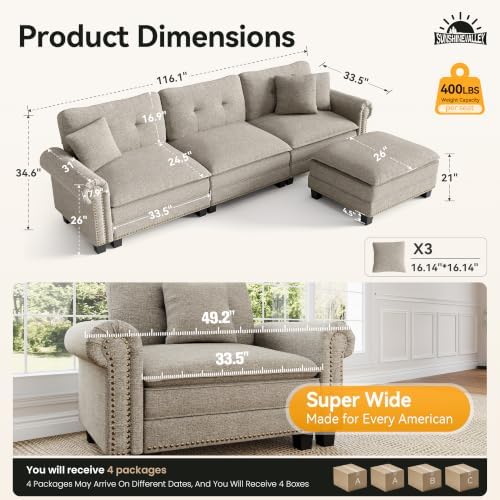 SUNSHINE VALLEY 116" Oversized Modular Sectional Couch L Shaped Living Room - Image 2