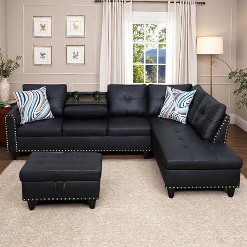 Faux Leather Sectional Couches for Living Room by Topcomfy