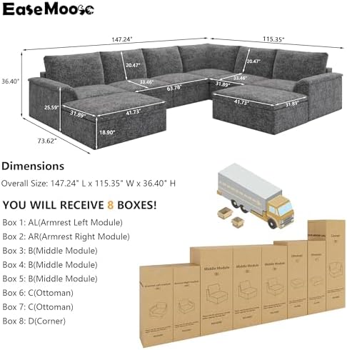 EASE MOOSE 8-Seater Oversized Boneless Sectional Couches - Image 2