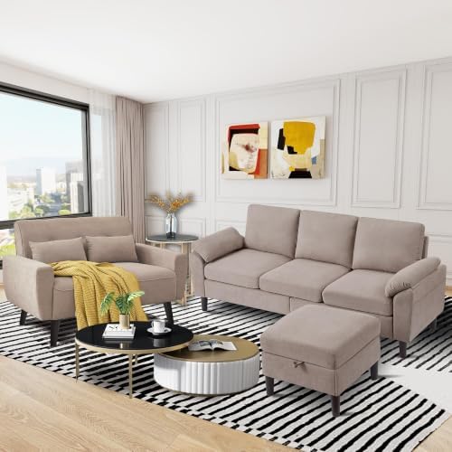 79" Convertible Sectional Sofa Set, Modern Linen Small L Shaped Couch - Image 7