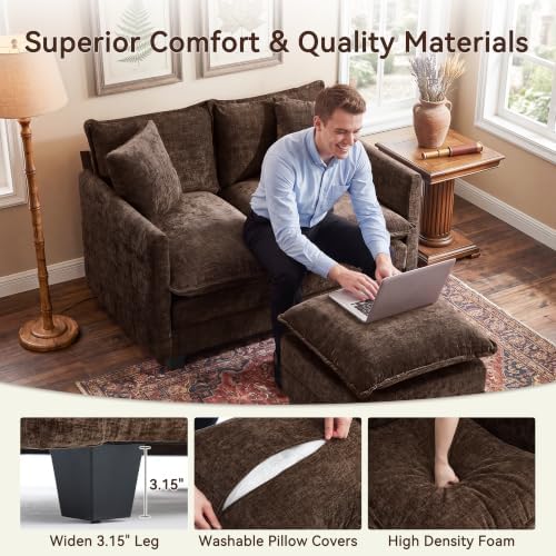 50" Love Seat with Ottoman, Small L Shape Cloud Sofa Couch, 2-Layer Cushion & - Image 6