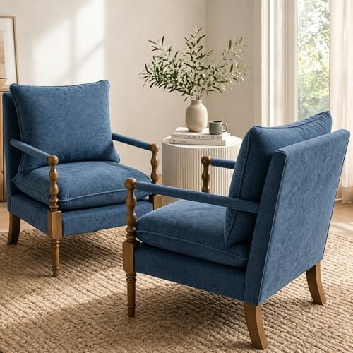 Accent Chair for Living Room, Farmhouse Linen Fabric Spindle Accent Chair by Unknown