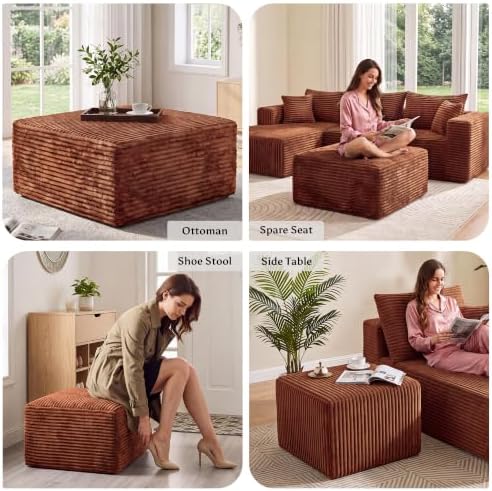 Boneless Ottoman for Couch, Corduroy Cloud Ottoman, Oversized Square Large Pouf - Image 4