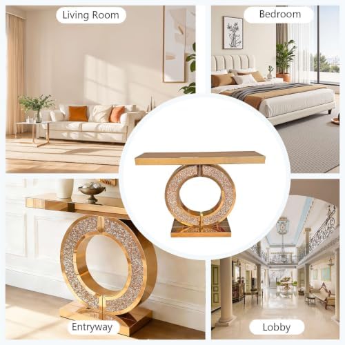 Mirrored Console Table & Round Wall Mirror Set, 42.9" Brown - Image 6