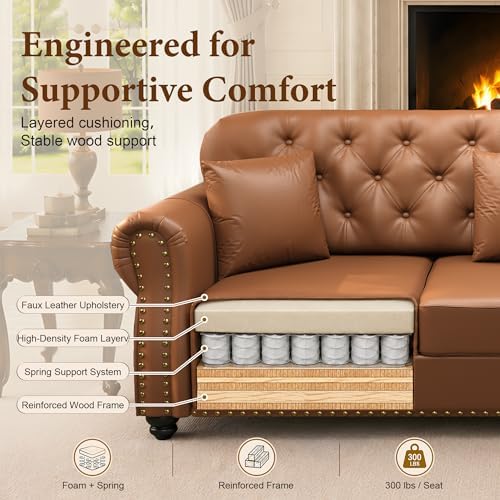 82.6'' Faux Leather Chesterfield Sofa - Image 5