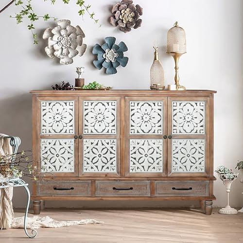 LKTART 59" Solid Wood Sideboard Buffet Carved Storage Cabinet by LKTART