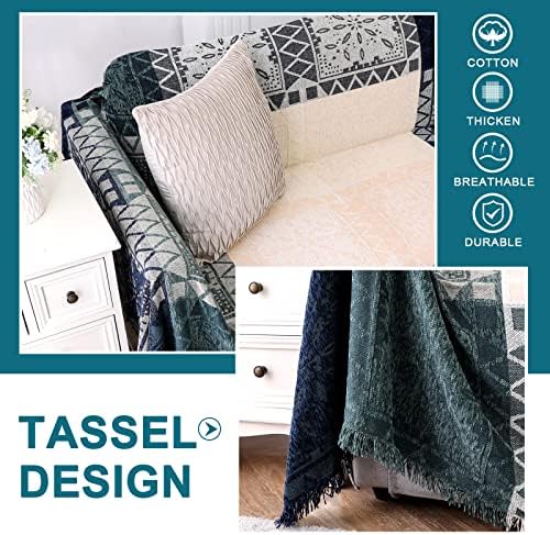 Boho Couch Cover Bohemian Throw Blanket Chenille Jacquard Tassels Throw - Image 4