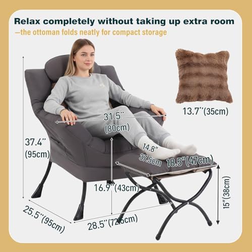 Lazy Chair with Ottoman, Comfy Reading Chair - Image 2