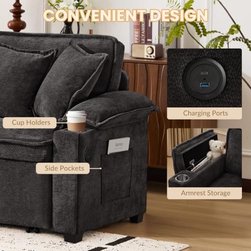 SUNWAVE 90" Sleeper Sofa, 3-in-1 Pull Out Sofa Bed Corduroy Couch Bed - Image 4