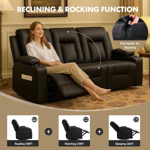 LUCKLIFE Faux Leather Recliner Sofa Set, Manual Living Room Furniture Sets - Image 5