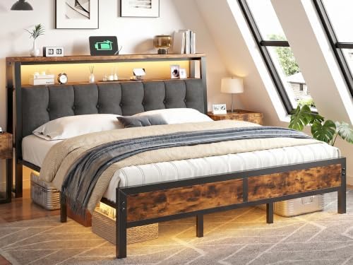 Homkdom King Bed Frame with Headboard & Charging Station by ElevateYourHome%EF%BC%8CEnhanceEver