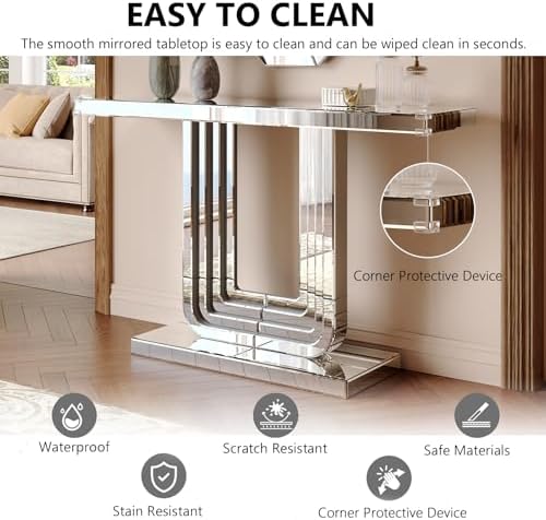 U-Shaped Silver Mirrored Console Table and Wall Mirror Set, 2 Piece Silver - Image 5
