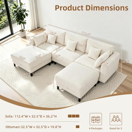 112.4" U Shaped Cloud Couch, Modular Sectional Sofa - Image 2