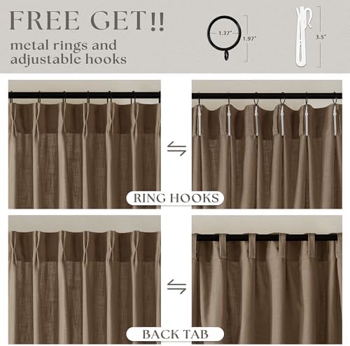 Memory Training 112 Inch Semi Sheer Linen Pleat Window Curtains Dutch Cocoa - Image 4