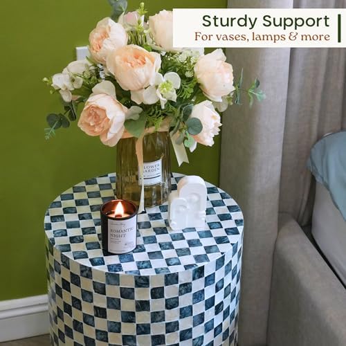 Chi An Home 19.3" Capiz Checkered Drum Side Table - Image 4