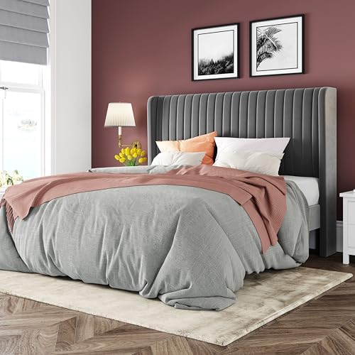 Allewie Full Size Velvet Bed Frame/Vertical Channel Tufted Wingback by Allewie