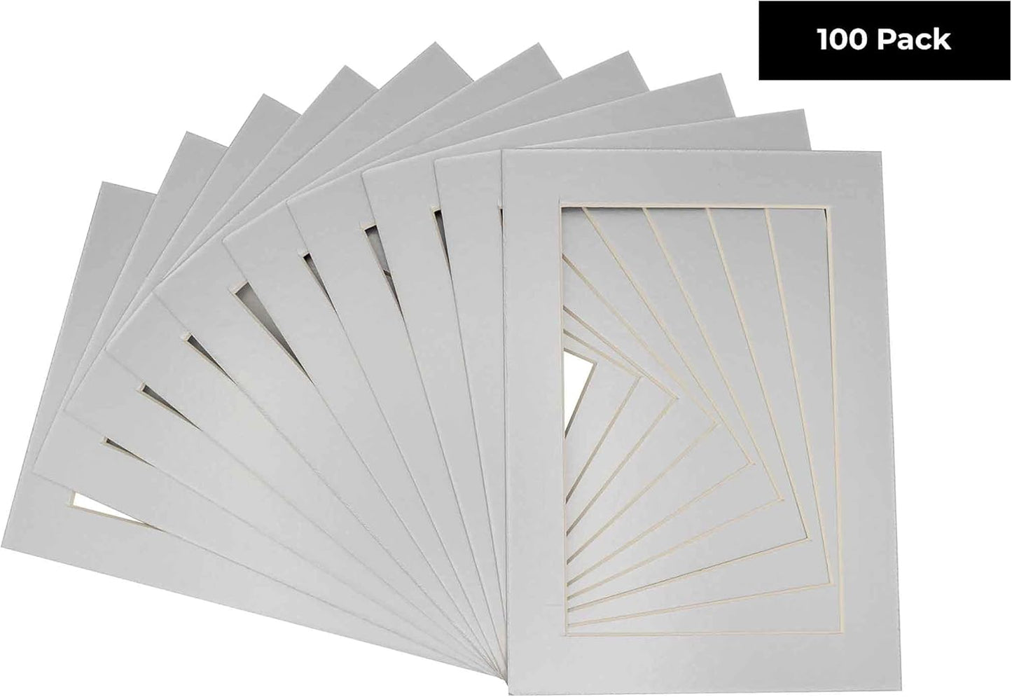 5x7 Mat for 8.5x11 Frame - Precut Mat Board Acid-Free Show Kit with Backing Board, and Clear Bags Metallic Silver 5x7 Photo Matte For a 8.5x11 Picture Frame Matboard for Framing, Pack of 100 Mats