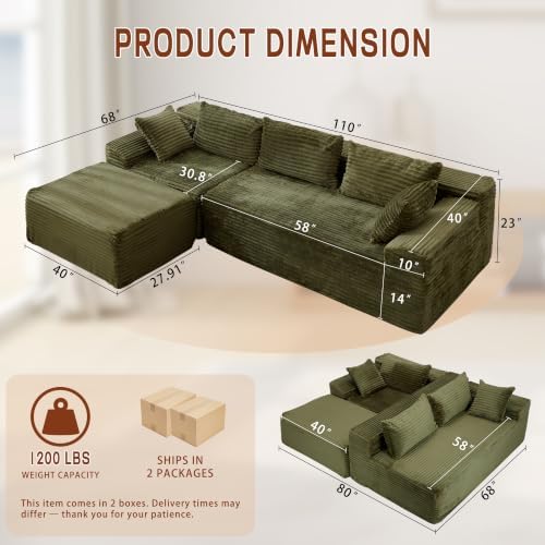 Korser 110" L-Shaped Modular Sectional Sofa - Image 2