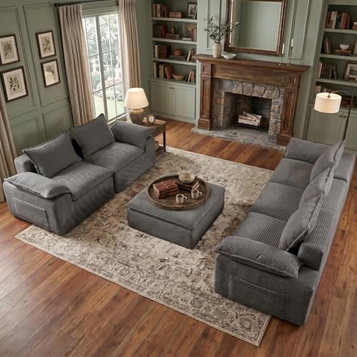 2Pcs Cloud Sectional Couch Sets, Convertible Modular Sofa. Grey - Image 3