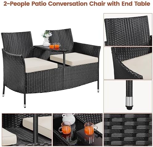 Yaheetech Patio Loveseat, Outdoor Wicker Double Chair w/Side Table - Image 4