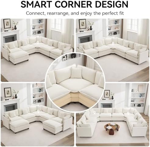 147'' Oversized U Shaped Cloud Sectional Sofa, Chenille Deep Seat Couches - Image 6