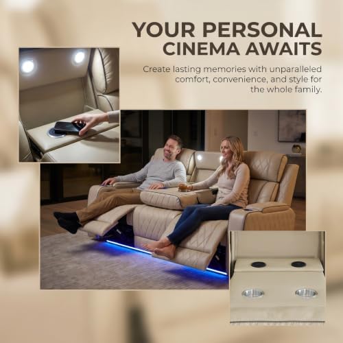 Power Recliner Set with LED, Sofa and Loveseat Set, Leather Reclining Sectional - Image 4