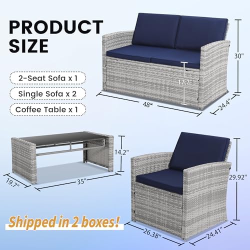 KROFEM 4 Piece Patio Furniture Set, Outdoor Wicker Conversation Set - Image 6