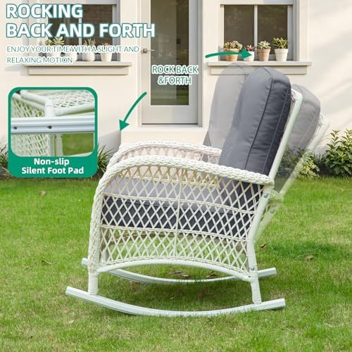 VIVIJASON Outdoor Rocking Chairs Set of 2, 3 Piece Patio Wicker Bistro Set - Image 3