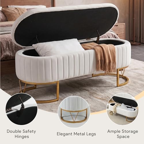 Velvet Oval Upholstered End of Bed Bench - Image 5