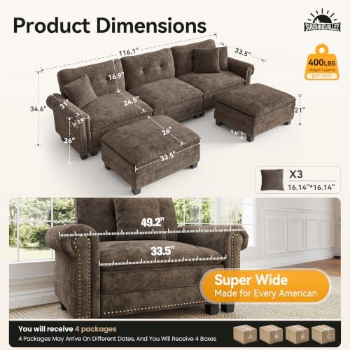 SUNSHINE VALLEY 116" Oversized Modular Sectional Couch U Shaped Living Room - Image 2