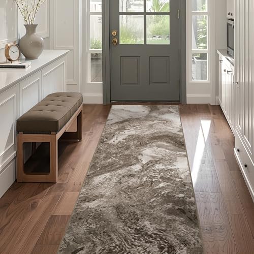 Abstract 2x6 Runner Rug for Entryway: Modern Brown Rug for Kitchen Bedside by Luxcrest