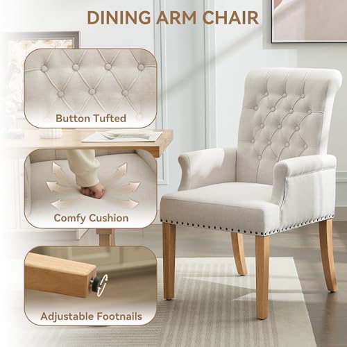 Dining Chair with Arms, Upholstered High Back Dining Room Chairs - Image 4
