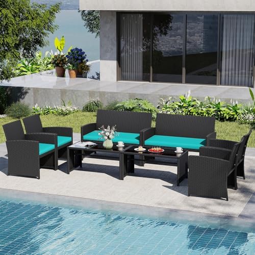 Tangkula 8 Pieces Patio Wicker Furniture Set, Outdoor Heavy Duty Rattan - Image 3