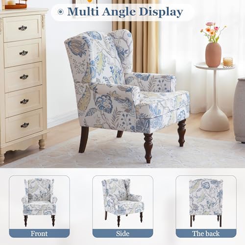 HUIMO Printed Wingback Accent Chair, Linen Upholstered High Back Armchair - Image 6