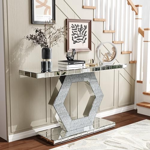 Silver Mirrored Console Table, Modern Luxury Mirrored Furniture - Image 3