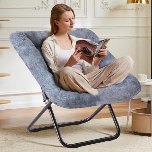 DUMOS Faux Fur Saucer Chair for Adults, Living Room Folding Lounge Chair - Image 6