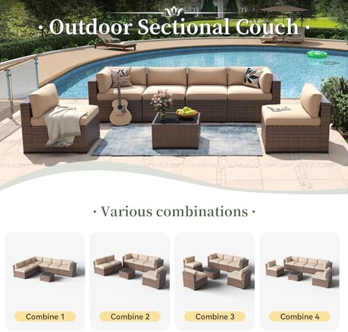 Aoxun 7 Piece Patio Furniture Set Wicker Rattan Patio Conversation Set - Image 5