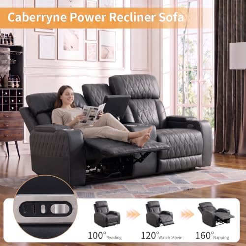 Electric Recliner Sofa, Leather Reclining Loveseat - Image 4
