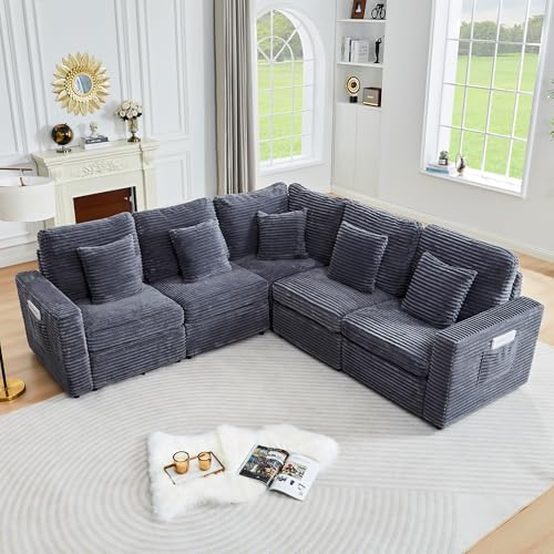 ORRD Oversized Corner Modular Sectional Sofa, L Shape Plush Corduroy Fluffy by ORRD
