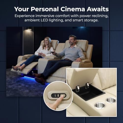 Power Recliner Set with LED, Sofa and Loveseat Set, Leather Reclining Sectional - Image 5