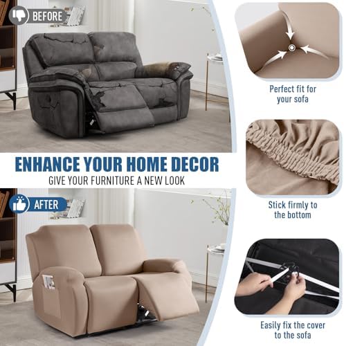 TAOCOCO Recliner Loveseat Slipcover, 2 Pieces Polyester Fabric Stretch Sofa - Image 6