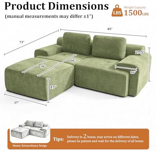 85" L Shaped Oversized Boneless Couch, Comfort Cloud Sectional Couches - Image 2