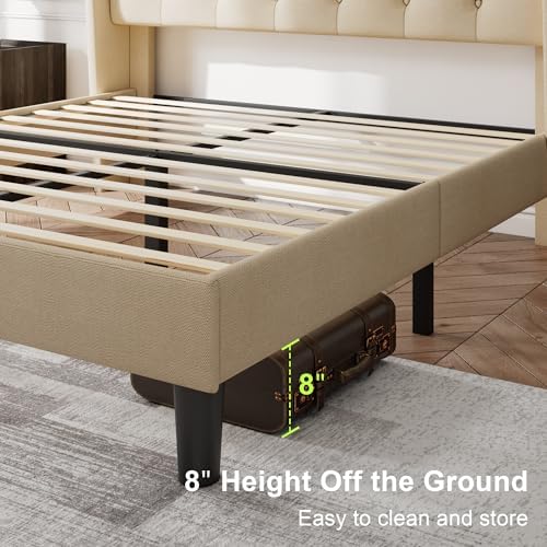 Feonase Queen Bed Frame with Diamond Tufted Wingback Headboard, Morden - Image 4