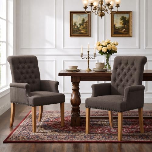 Dining Chair with Arms, Upholstered High Back Dining Room Chairs by WUTUTUEE