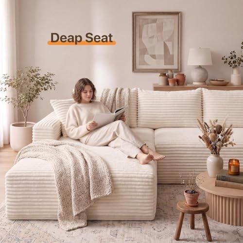 Claiks 104" Boneless Couch, Cloud Couch Sectional, L-Shape Corduroy Modular - Image 2