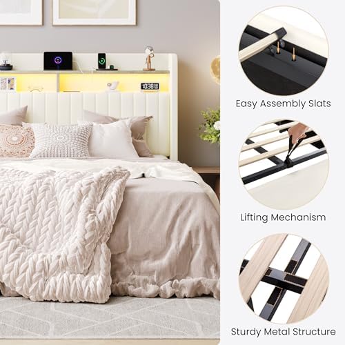 SHA CERLIN Full Size LED Lift Up Storage Bed Frame Charging Station - Image 6