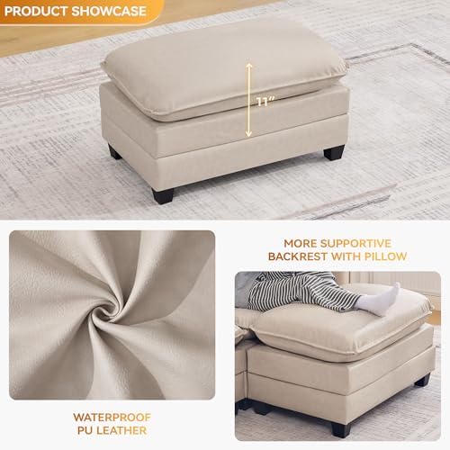 WUTUTUEE 35'' Modern Leather Cloud Sofa Ottoman, Rectangle Ottoman - Image 3