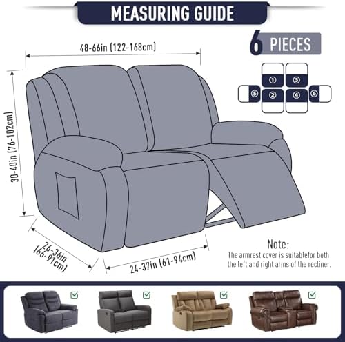 TAOCOCO Stretch Loveseat Recliner Covers 6 Piece - Image 5