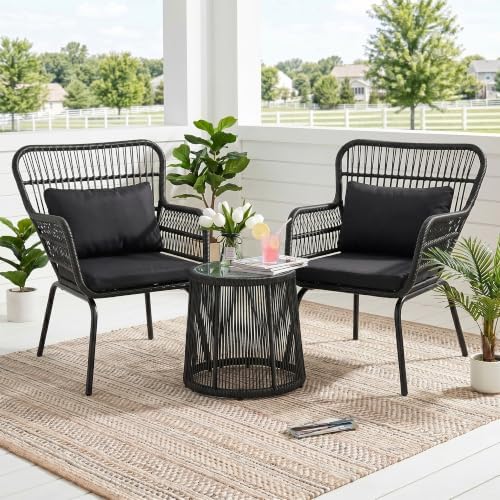 3 Piece Outdoor Wicker Furniture Bistro Set, Rattan Chairs Conversation Sets - Image 3
