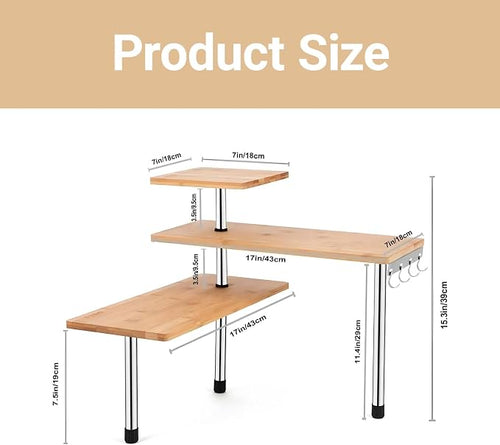 3-Tier Corner Shelf, Bamboo & Metal Storage Rack - Image 2